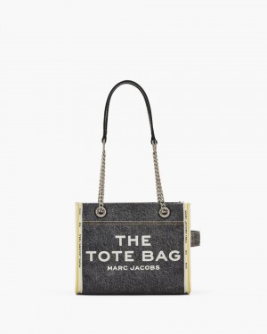 The Tote Bag Marc Jacobs The Denim Chain Small Tote Bag γυναικεια μαυρα ανοιχτο μπλε | 037251SCR