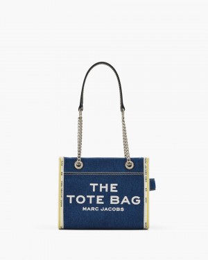 The Tote Bag Marc Jacobs The Denim Chain Small Tote Bag γυναικεια σκούρο ανοιχτο μπλε | 918532NYH