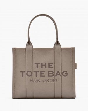 The Tote Bag Marc Jacobs The Leather Large Tote Bag γυναικεια Cement | 748215ZMS