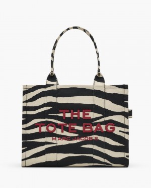 The Tote Bag Marc Jacobs The Zebra Canvas Large Tote Bag γυναικεια μαυρα ασπρα | 384019WOR