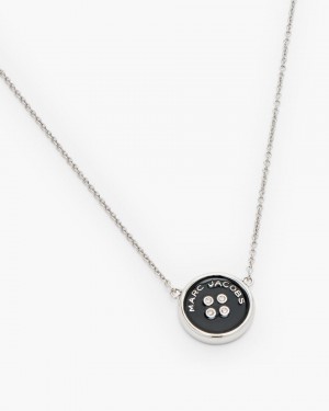 Κολιε Marc Jacobs The Button Pendant Necklace γυναικεια ασημι μαυρα | 056412WRU