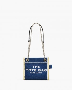 τσάντεσ χιαστί Marc Jacobs The Denim Chain Crossbody Tote Bag γυναικεια σκούρο ανοιχτο μπλε | 253069JNC