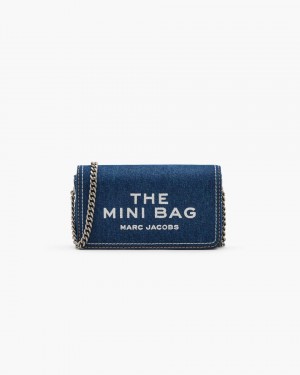 τσάντεσ χιαστί Marc Jacobs The Denim Chain Mini Bag γυναικεια σκούρο ανοιχτο μπλε | 069823YCI