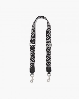 Λουράκι τσάντας Marc Jacobs The Thin Outline Logo Webbing Strap γυναικεια μαυρα ασημι | 831246UNR