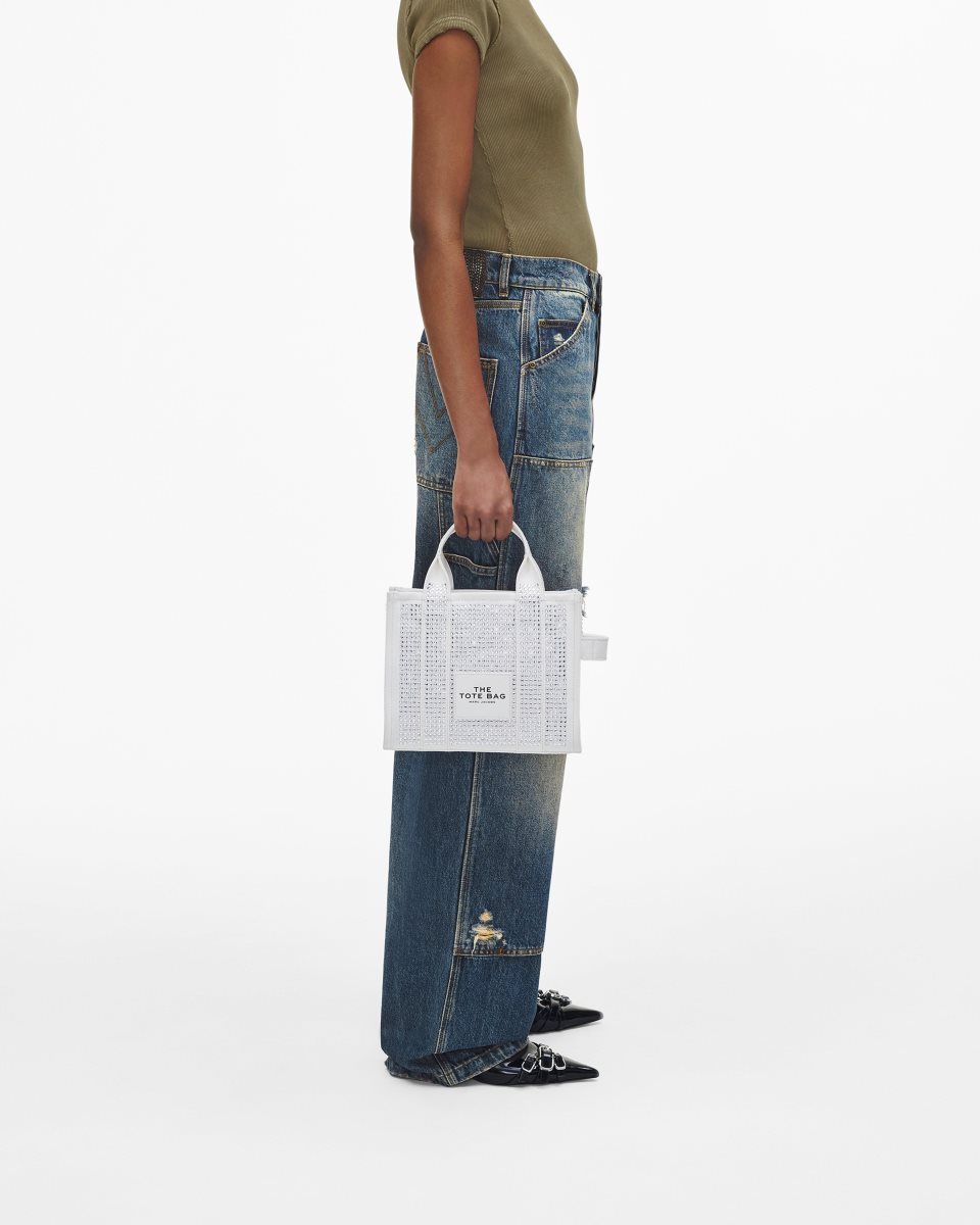 The Tote Bag Marc Jacobs The Crystal Canvas Small Tote Bag γυναικεια ασπρα | 907645HFY