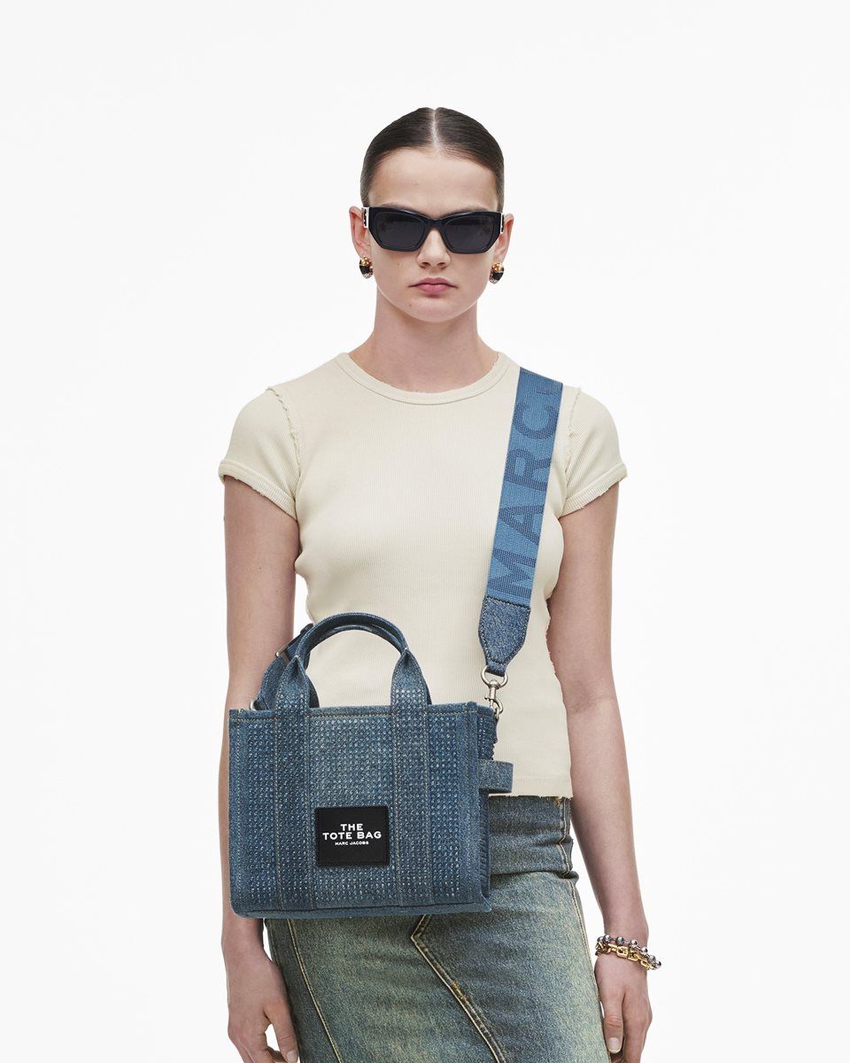 The Tote Bag Marc Jacobs The Crystal Denim Small Tote Bag γυναικεια ανοιχτο μπλε | 926315YUW