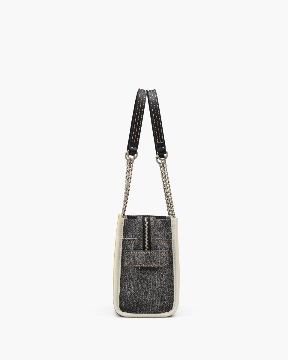 The Tote Bag Marc Jacobs The Denim Chain Small Tote Bag γυναικεια μαυρα ανοιχτο μπλε | 037251SCR