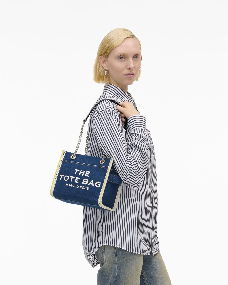 The Tote Bag Marc Jacobs The Denim Chain Small Tote Bag γυναικεια σκούρο ανοιχτο μπλε | 918532NYH