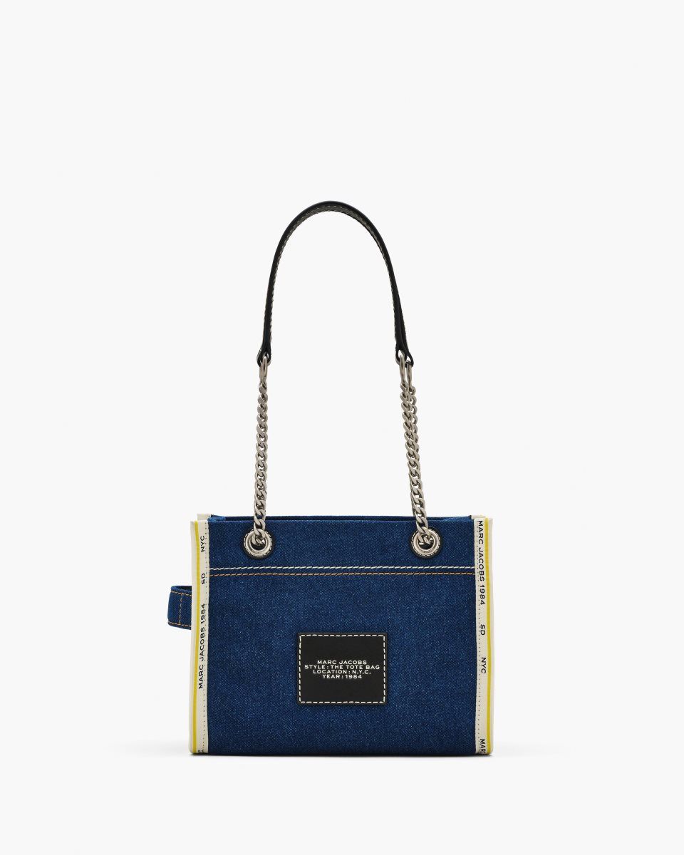 The Tote Bag Marc Jacobs The Denim Chain Small Tote Bag γυναικεια σκούρο ανοιχτο μπλε | 918532NYH