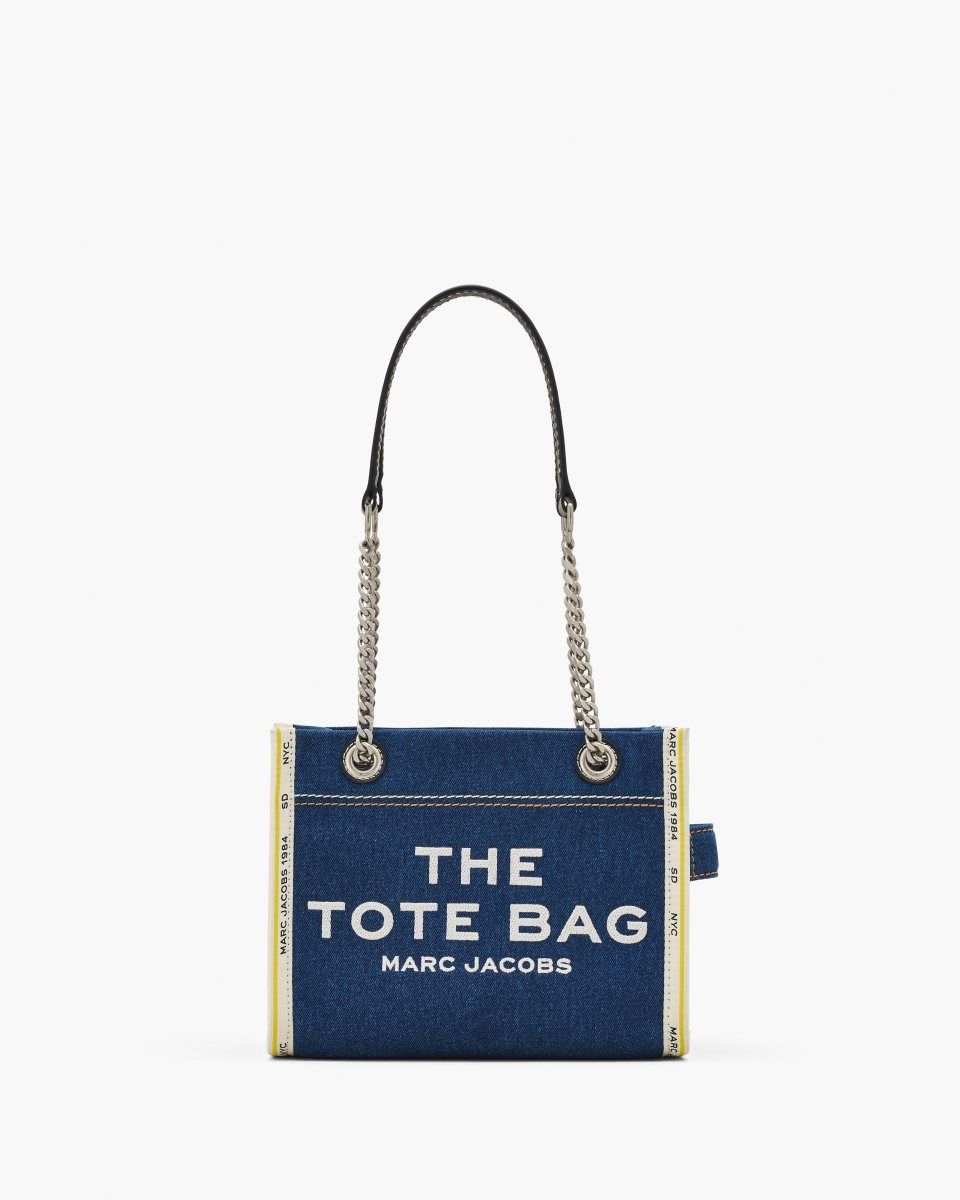 The Tote Bag Marc Jacobs The Denim Chain Small Tote Bag γυναικεια σκούρο ανοιχτο μπλε | 918532NYH