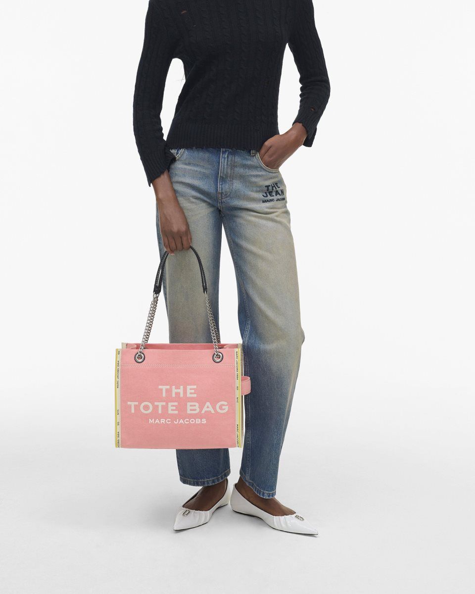 The Tote Bag Marc Jacobs The Denim Chain Medium Tote Bag γυναικεια ροζ | 124659ZPA