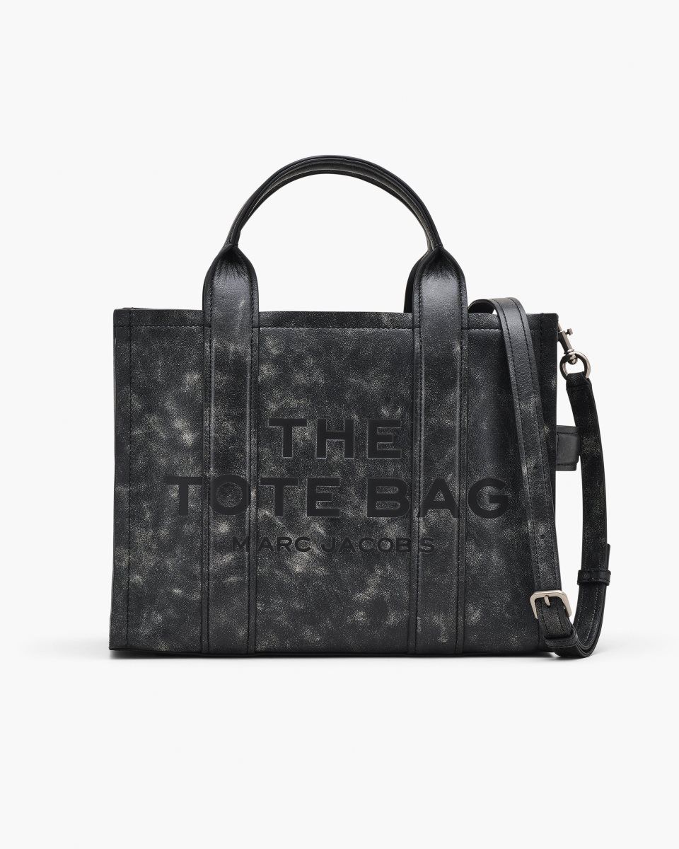 The Tote Bag Marc Jacobs The Distressed Leather Medium Tote Bag γυναικεια μαυρα | 917402PHR