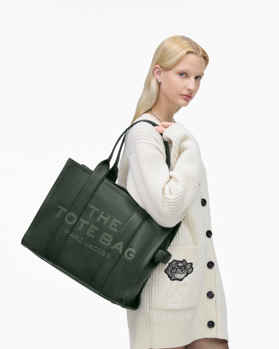 The Tote Bag Marc Jacobs The Leather Large Tote Bag γυναικεια σκούρο πρασινο | 904785ZPS