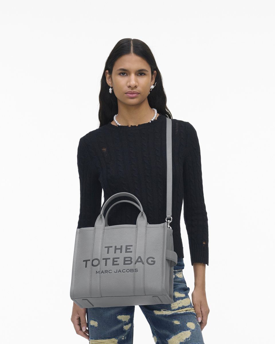 The Tote Bag Marc Jacobs The Leather Medium Tote Bag γυναικεια γκρι | 314697VZG