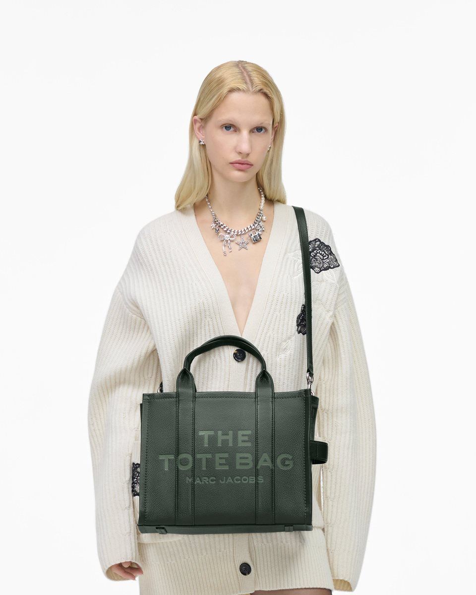 The Tote Bag Marc Jacobs The Leather Medium Tote Bag γυναικεια σκούρο πρασινο | 037562JZG