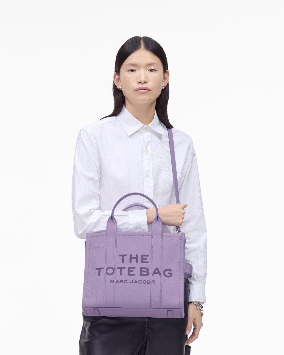 The Tote Bag Marc Jacobs The Leather Medium Tote Bag γυναικεια μωβ | 146590XUH