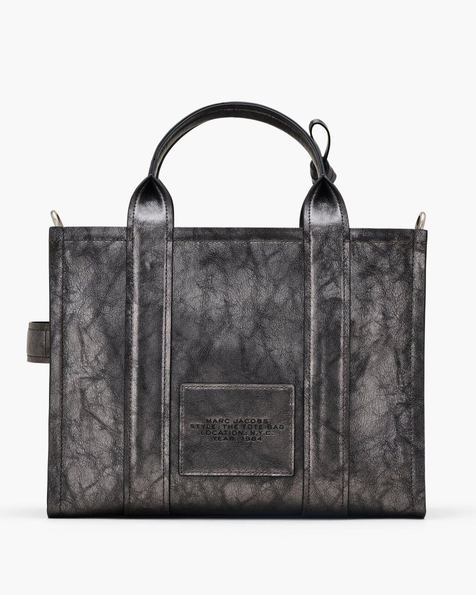 The Tote Bag Marc Jacobs The Metallic Distressed Medium Tote Bag γυναικεια σκούρο γκρι | 803542WMO