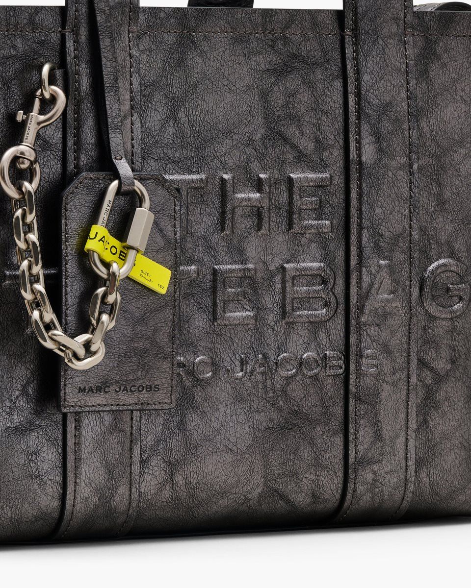 The Tote Bag Marc Jacobs The Metallic Distressed Medium Tote Bag γυναικεια σκούρο γκρι | 803542WMO