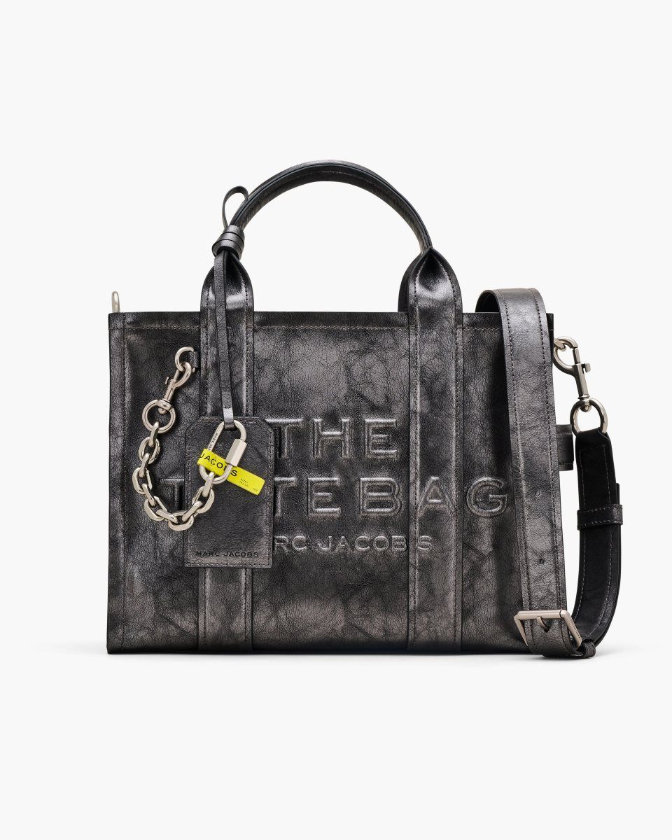 The Tote Bag Marc Jacobs The Metallic Distressed Medium Tote Bag γυναικεια σκούρο γκρι | 803542WMO