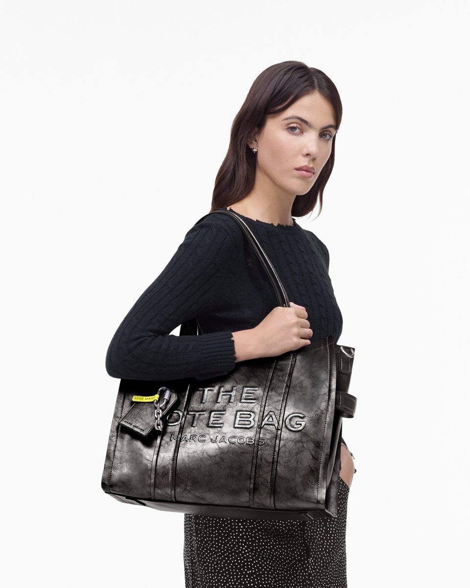 The Tote Bag Marc Jacobs The Metallic Distressed Large Tote Bag γυναικεια σκούρο γκρι | 841563LJX