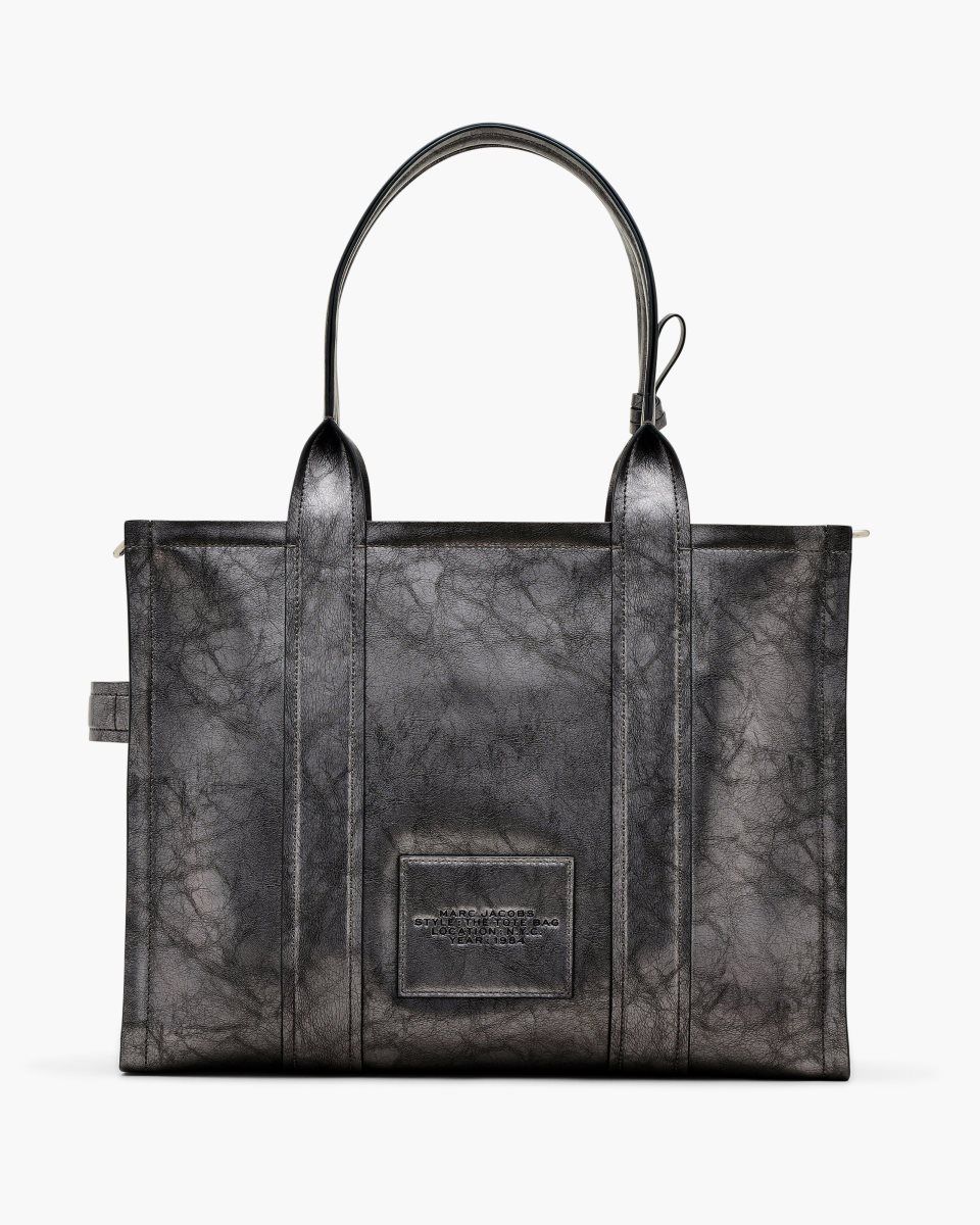 The Tote Bag Marc Jacobs The Metallic Distressed Large Tote Bag γυναικεια σκούρο γκρι | 841563LJX