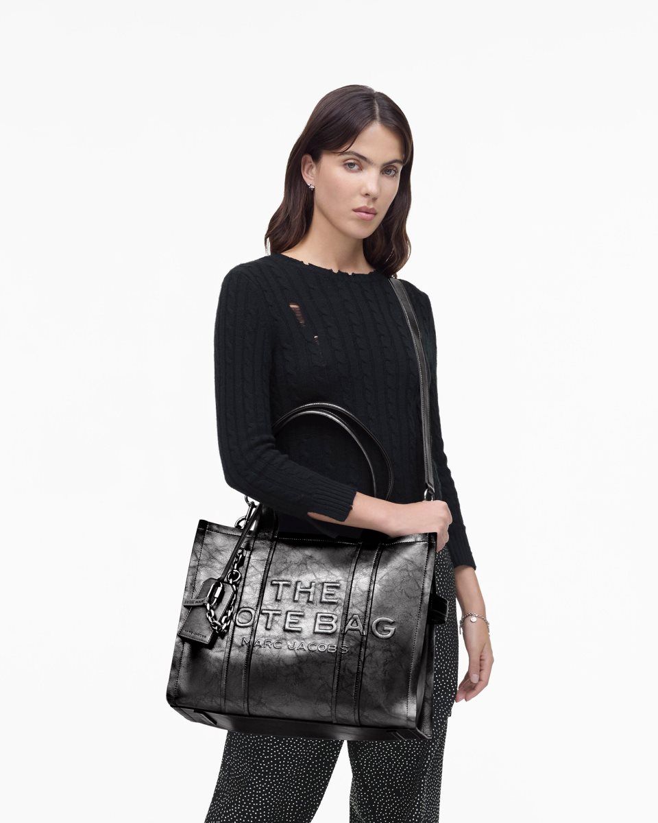 The Tote Bag Marc Jacobs The Metallic Distressed Large Tote Bag γυναικεια σκούρο γκρι | 841563LJX