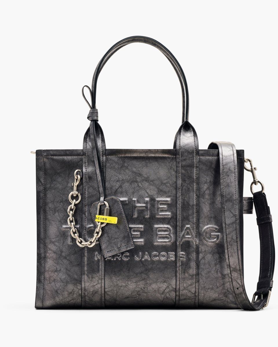 The Tote Bag Marc Jacobs The Metallic Distressed Large Tote Bag γυναικεια σκούρο γκρι | 841563LJX