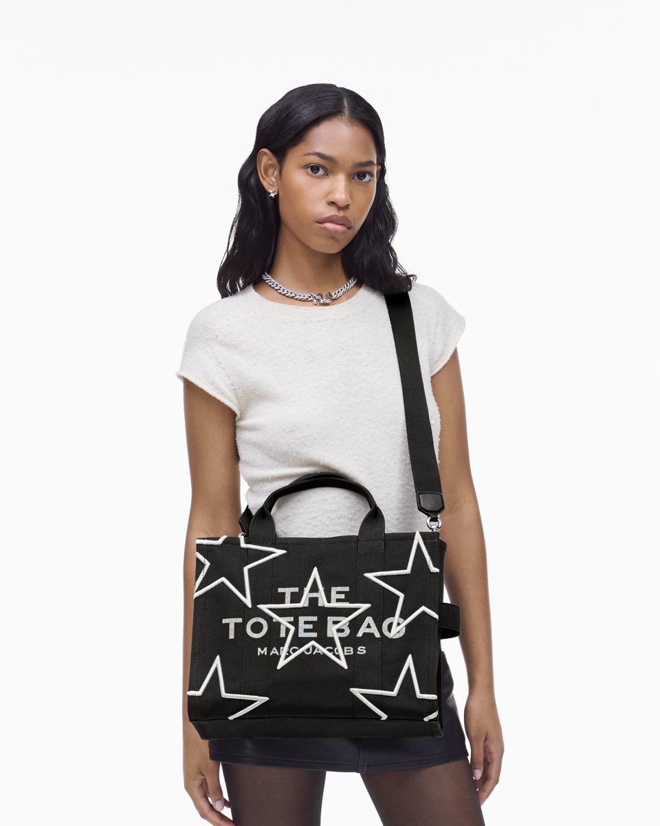 The Tote Bag Marc Jacobs The Star Canvas Medium Tote Bag γυναικεια μαυρα | 027435NOX