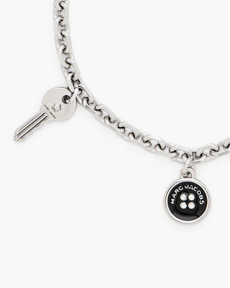 Βραχιολια Marc Jacobs Button Charm Bracelet γυναικεια ασημι μαυρα | 967240LNZ