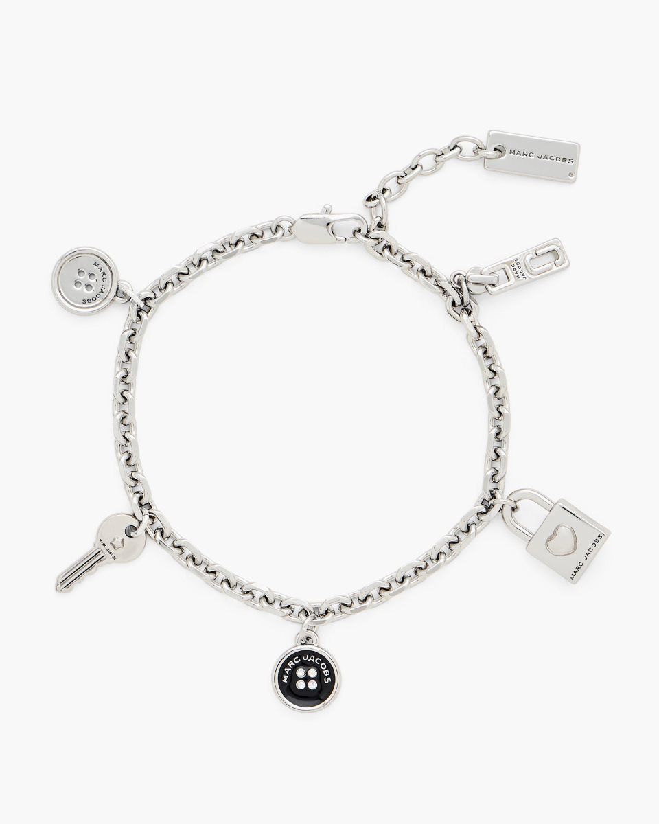 Βραχιολια Marc Jacobs Button Charm Bracelet γυναικεια ασημι μαυρα | 967240LNZ