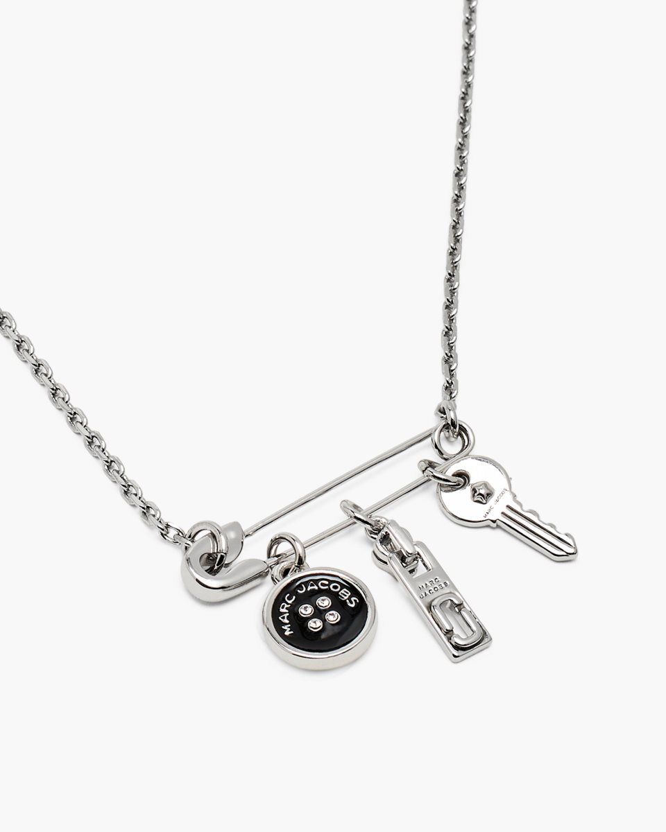 Κολιε Marc Jacobs Button Charm Necklace γυναικεια ασημι μαυρα | 392108CAW