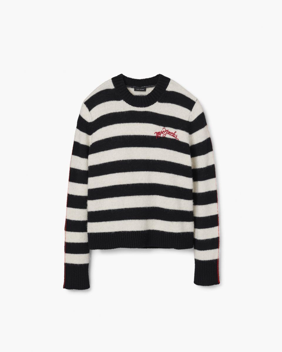 Αριστος Marc Jacobs The Striped Brushed Logo Sweater γυναικεια μαυρα ασπρα | 549627OIF