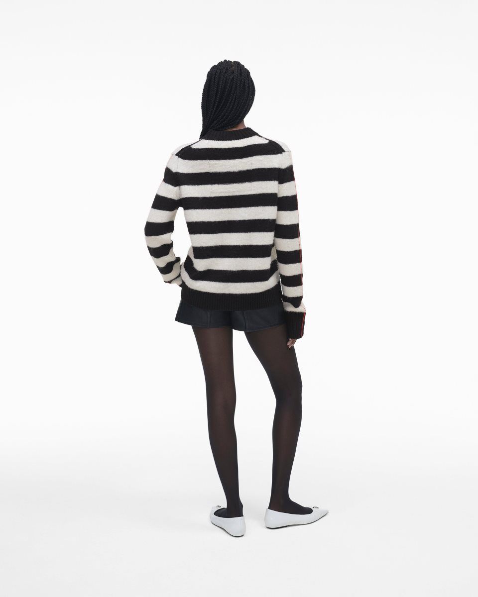 Αριστος Marc Jacobs The Striped Brushed Logo Sweater γυναικεια μαυρα ασπρα | 549627OIF