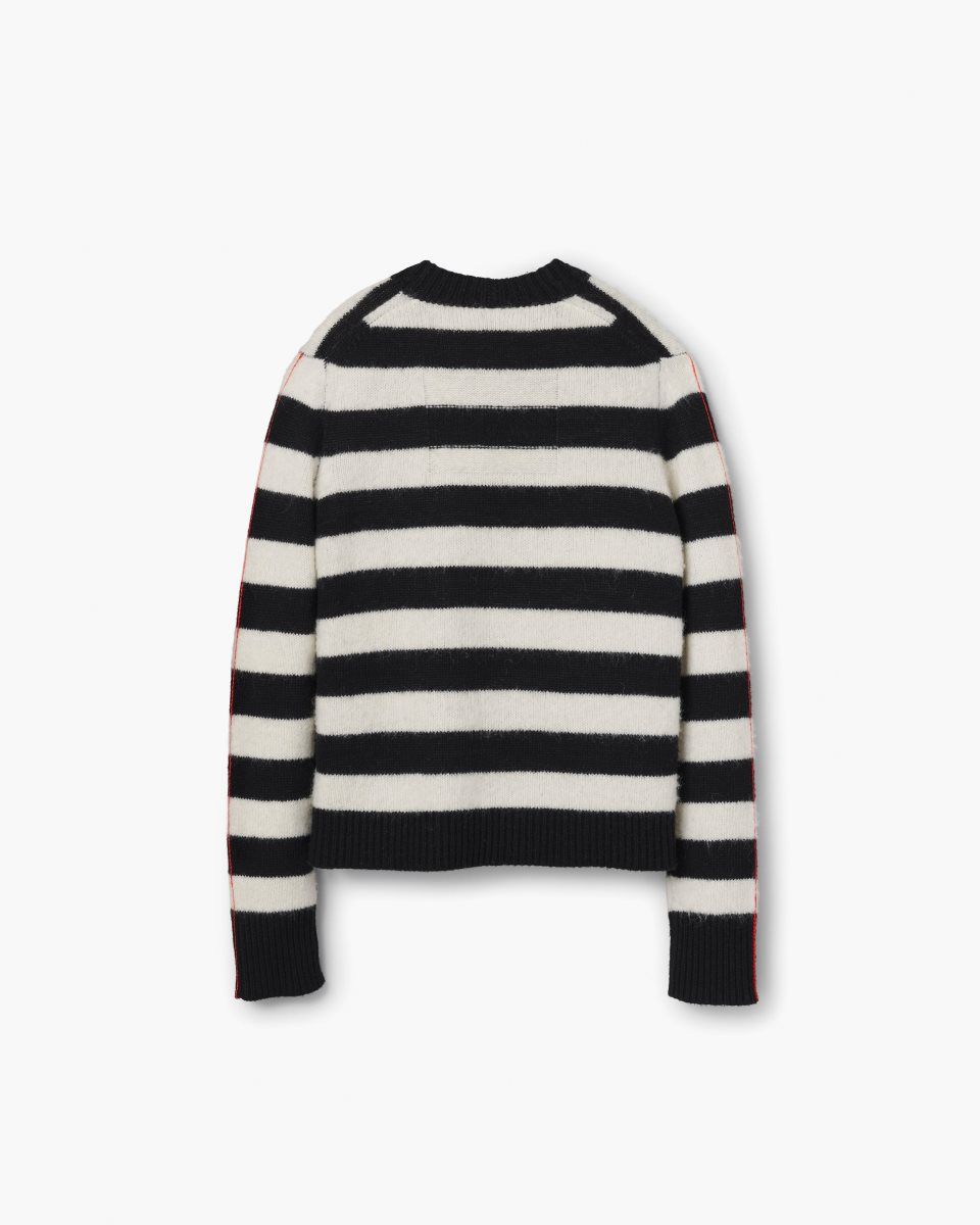 Αριστος Marc Jacobs The Striped Brushed Logo Sweater γυναικεια μαυρα ασπρα | 549627OIF