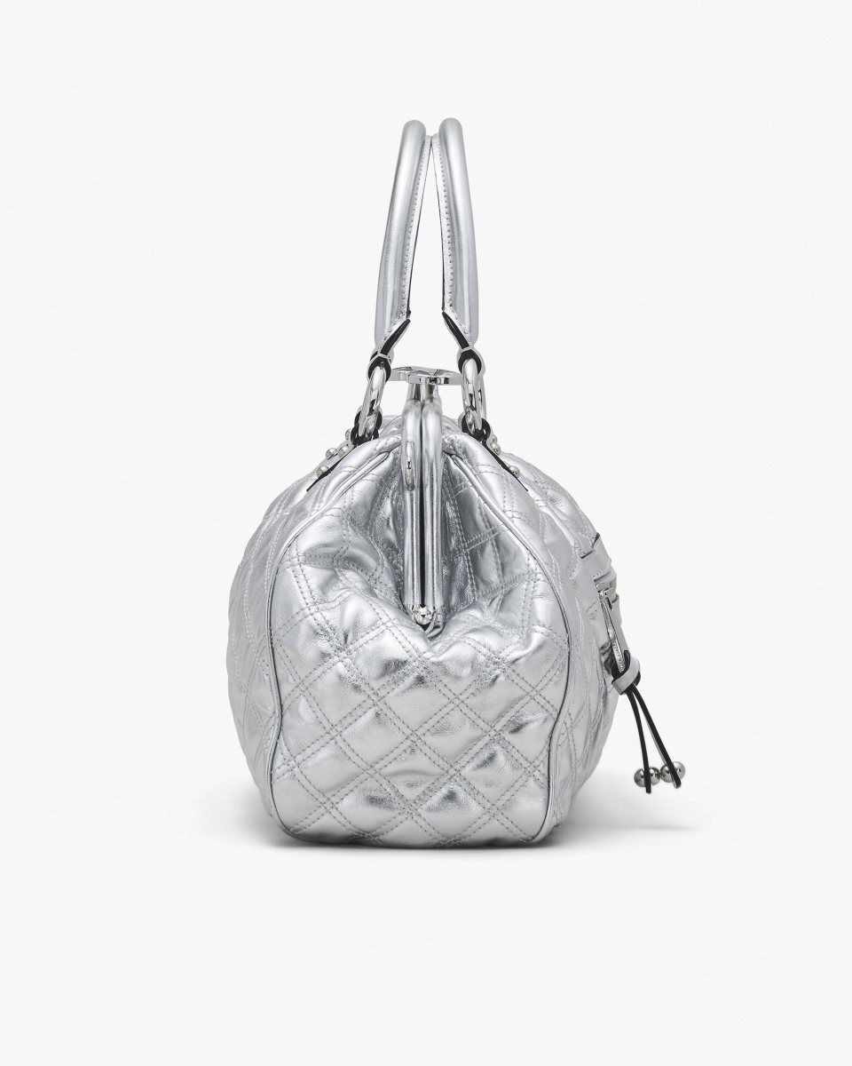 Τσαντα Χειροσ Marc Jacobs Re-Edition Quilted Metallic Leather Stam Bag γυναικεια ασημι | 103928LDR