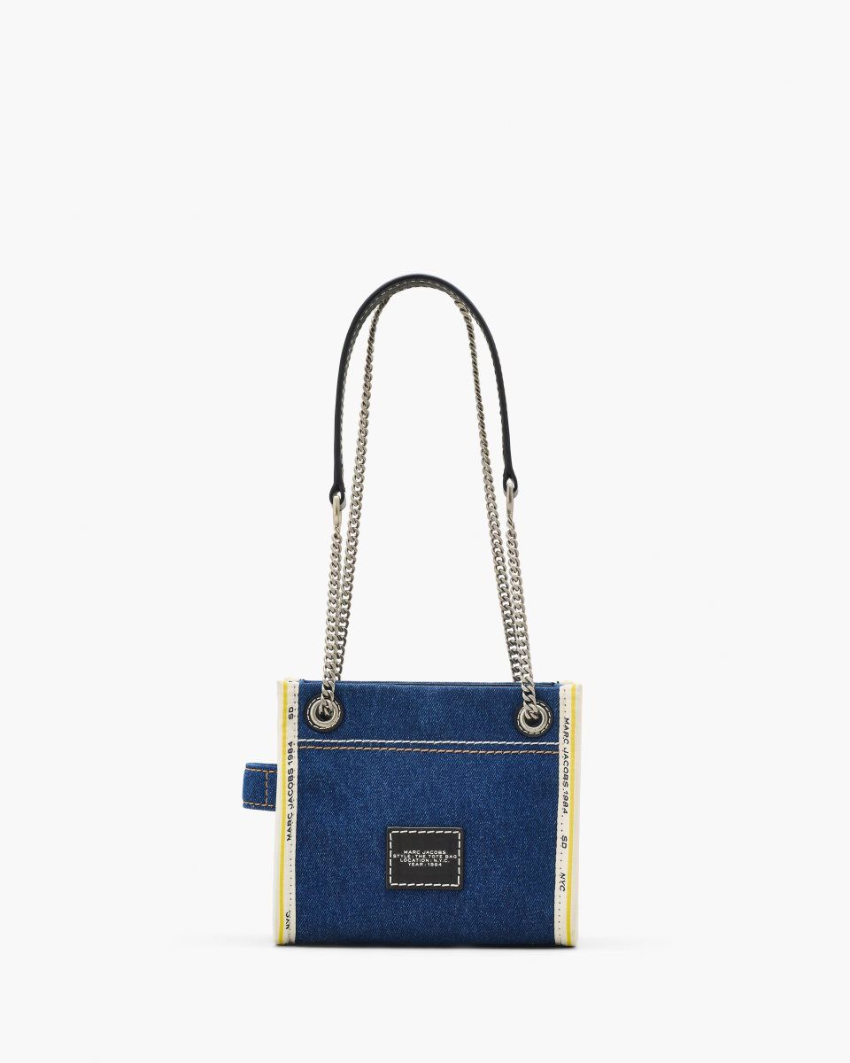 τσάντεσ χιαστί Marc Jacobs The Denim Chain Crossbody Tote Bag γυναικεια σκούρο ανοιχτο μπλε | 253069JNC