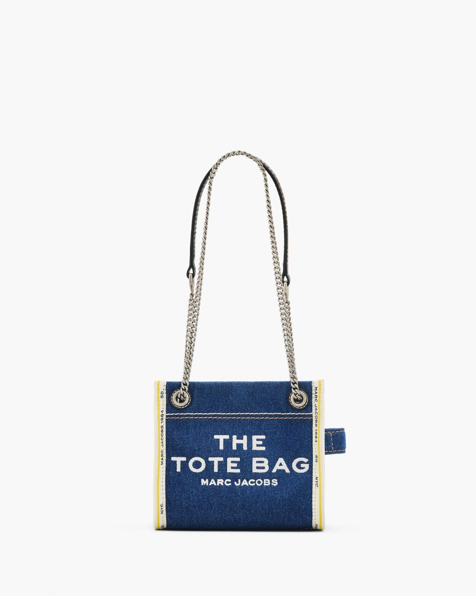 τσάντεσ χιαστί Marc Jacobs The Denim Chain Crossbody Tote Bag γυναικεια σκούρο ανοιχτο μπλε | 253069JNC