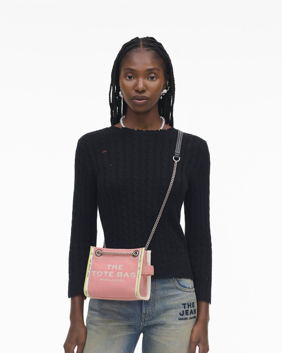 τσάντεσ χιαστί Marc Jacobs The Denim Chain Crossbody Tote Bag γυναικεια ροζ | 374208QTZ