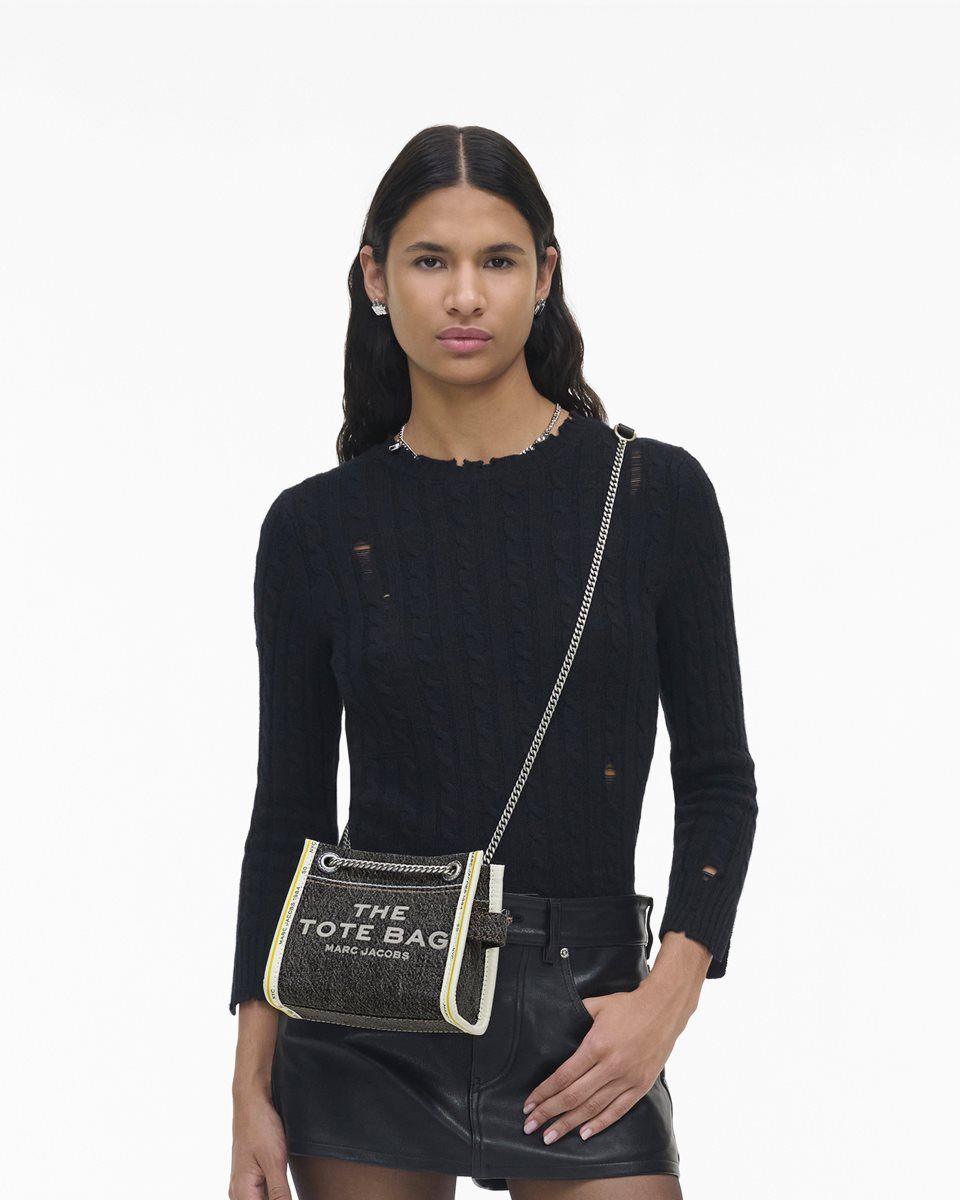 τσάντεσ χιαστί Marc Jacobs The Denim Chain Crossbody Tote Bag γυναικεια μαυρα ανοιχτο μπλε | 793216HWY