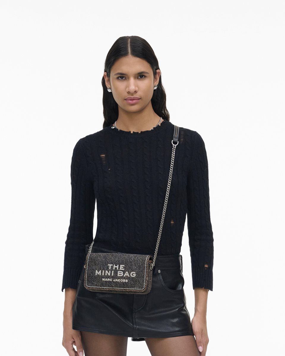 τσάντεσ χιαστί Marc Jacobs The Denim Chain Mini Bag γυναικεια μαυρα ανοιχτο μπλε | 638941ZAE