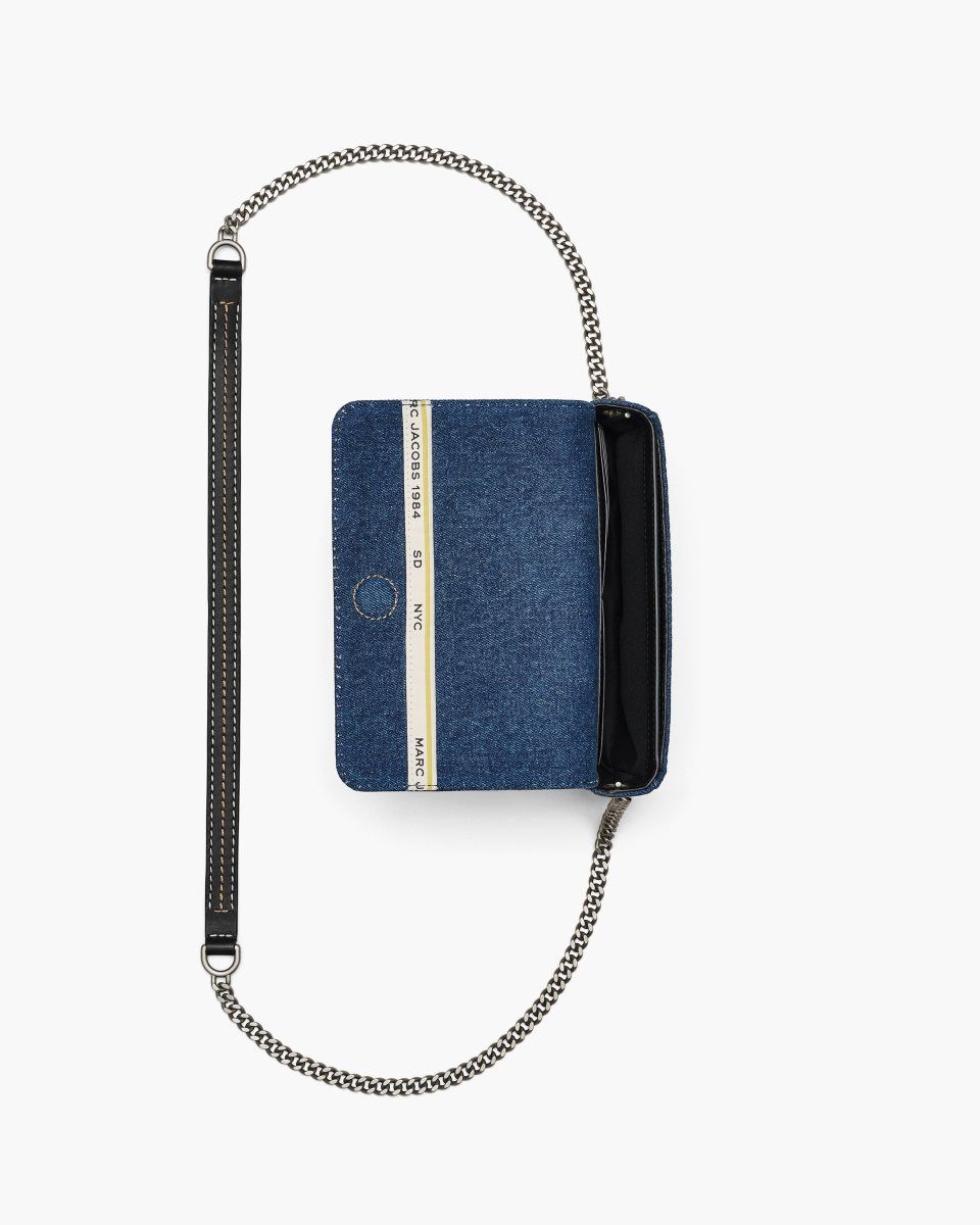 μεγάλα πορτοφόλια Marc Jacobs The Denim Chain Mini Bag γυναικεια σκούρο ανοιχτο μπλε | 701938DKM