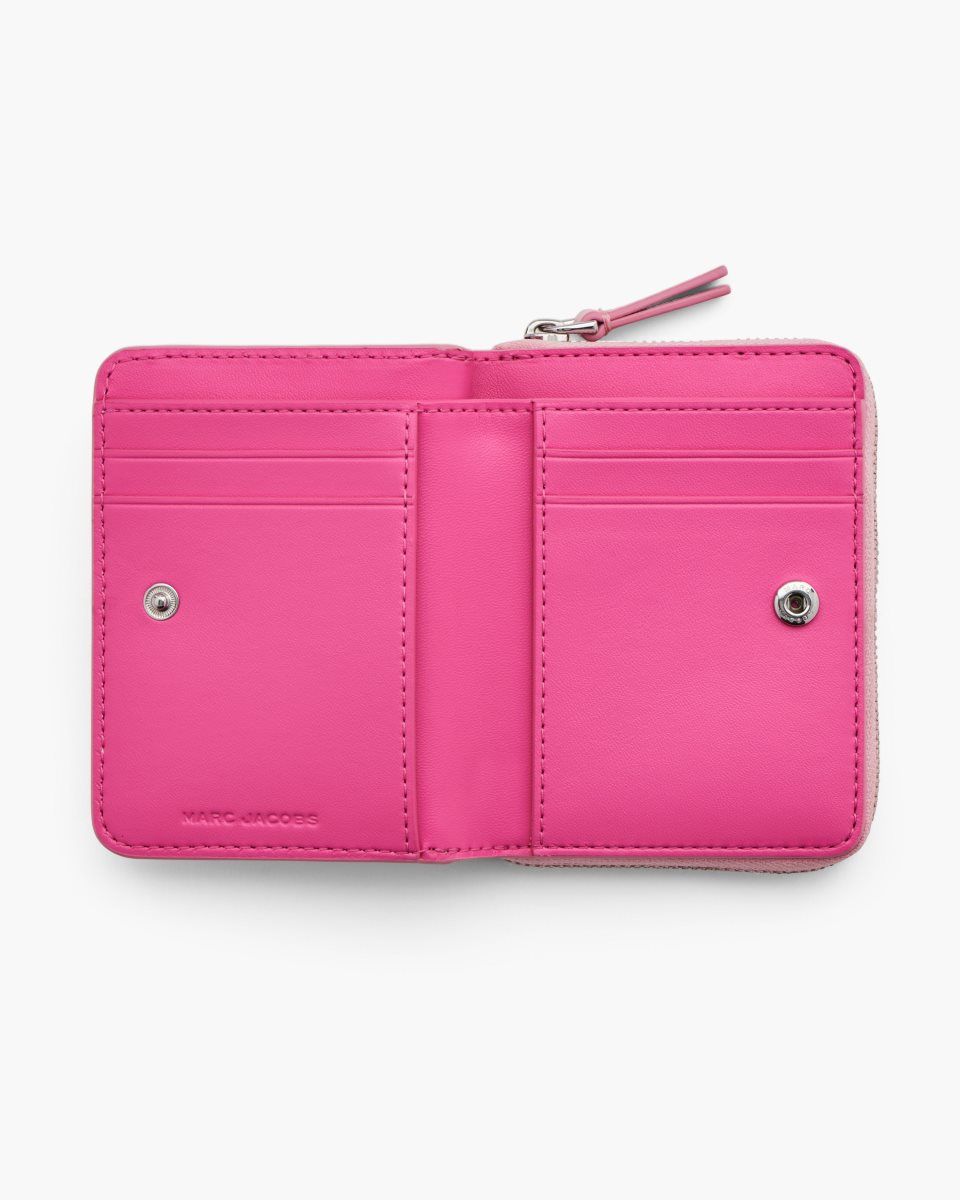 μικρά πορτοφόλια Marc Jacobs The Leather Mini Compact Wallet γυναικεια ροζ | 891054XMQ