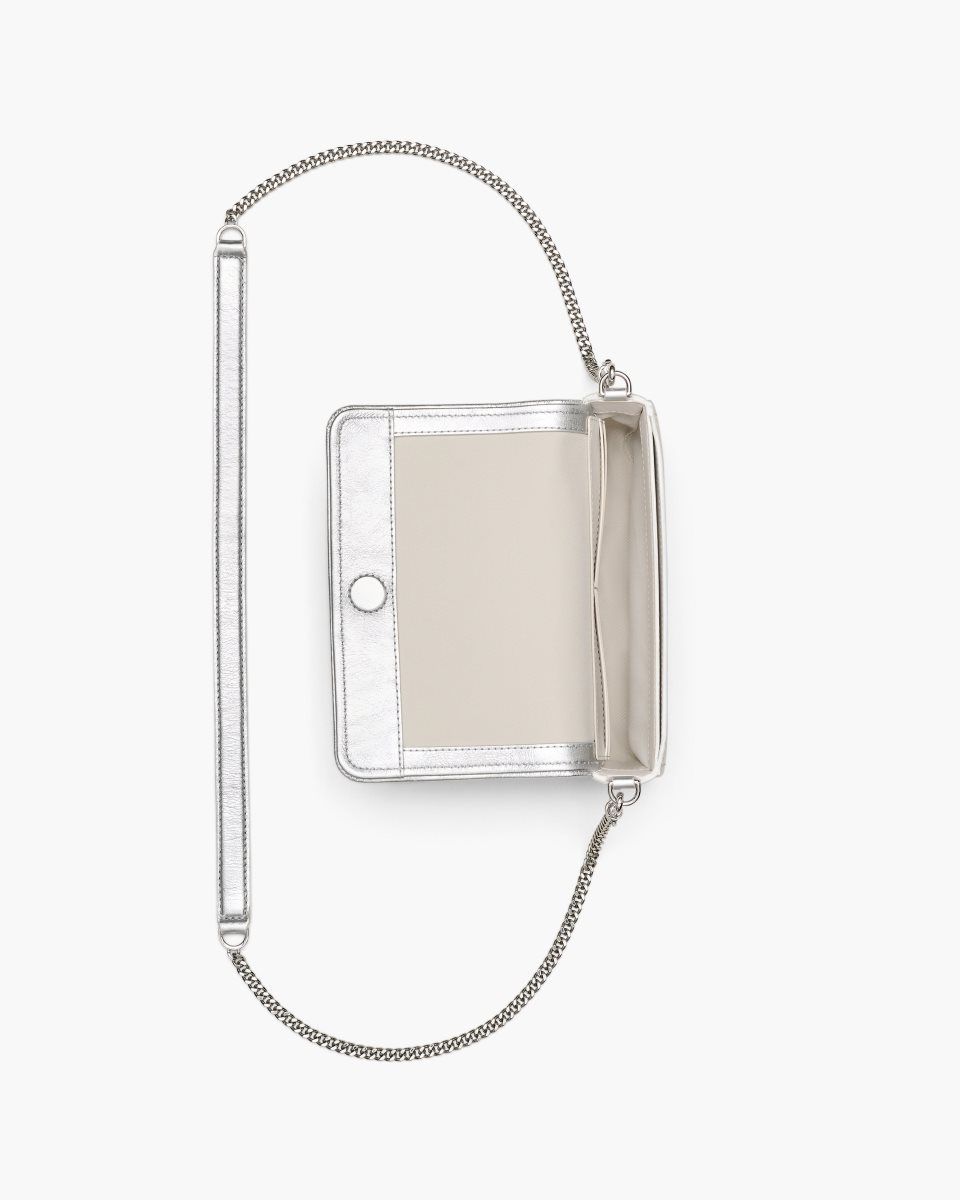 μεγάλα πορτοφόλια Marc Jacobs The Metallic Leather Chain Mini Bag γυναικεια ασημι | 942103CZN