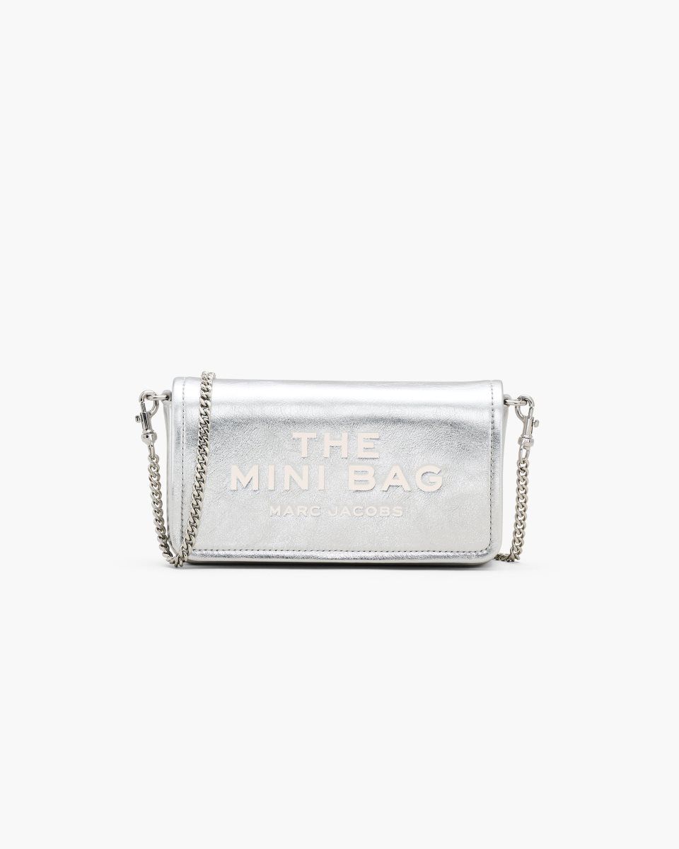 μεγάλα πορτοφόλια Marc Jacobs The Metallic Leather Chain Mini Bag γυναικεια ασημι | 942103CZN