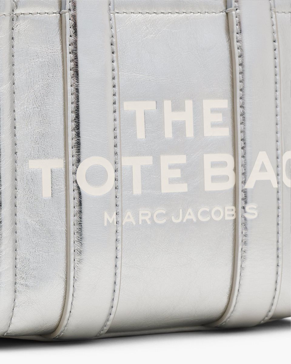 Μίνι Τσάντες Marc Jacobs The Metallic Leather Crossbody Tote Bag γυναικεια μεταλλικός ασημι | 540319XOG