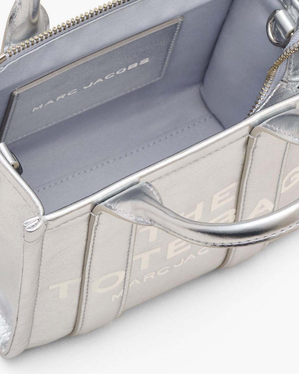 Μίνι Τσάντες Marc Jacobs The Metallic Leather Crossbody Tote Bag γυναικεια μεταλλικός ασημι | 540319XOG