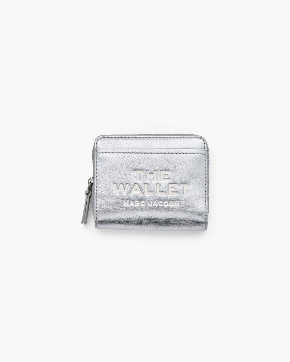 μικρά πορτοφόλια Marc Jacobs The Metallic Leather Mini Compact Wallet γυναικεια μεταλλικός ασημι | 495268TSU