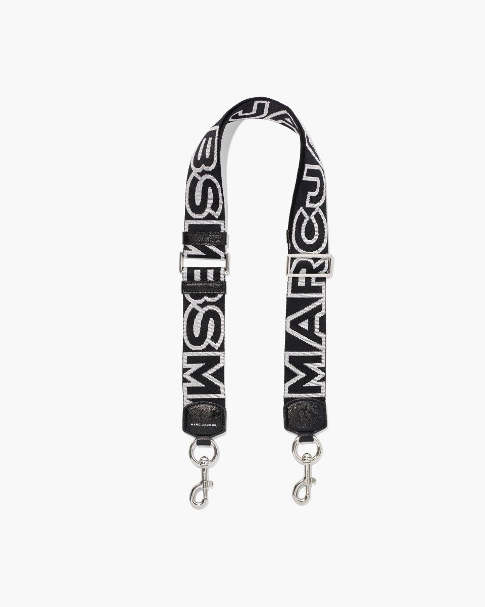 Λουράκι τσάντας Marc Jacobs The Outline Logo Webbing Strap γυναικεια μαυρα ασημι | 634105GJQ