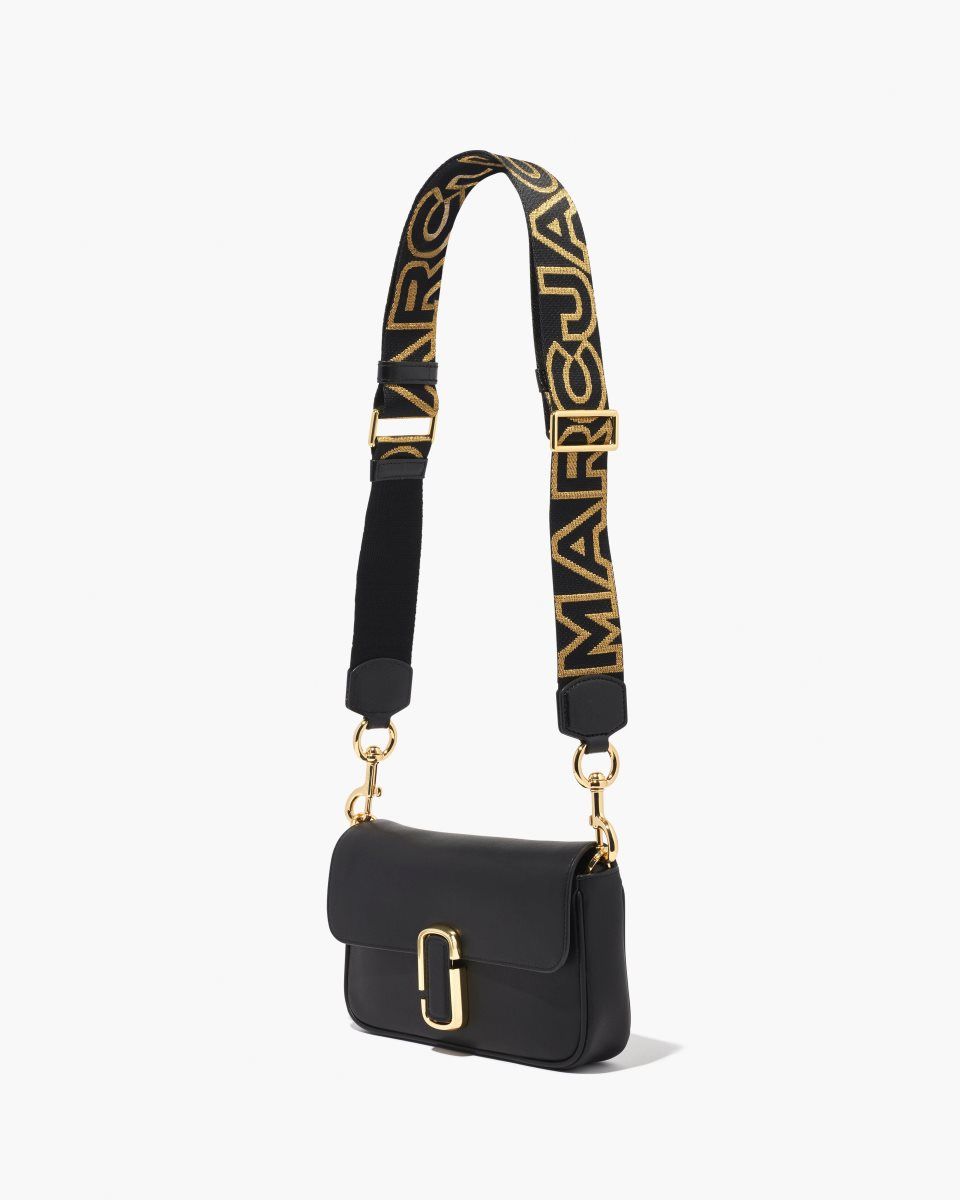 Λουράκι τσάντας Marc Jacobs The Outline Logo Webbing Strap γυναικεια μαυρα χρυσο χρωμα | 823416TWJ