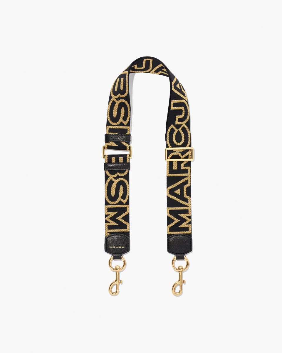 Λουράκι τσάντας Marc Jacobs The Outline Logo Webbing Strap γυναικεια μαυρα χρυσο χρωμα | 823416TWJ